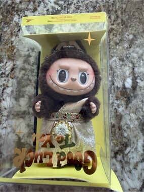Rare POP MART Labubu 'Good Luck To You' Brown & Gold Plush Keychain